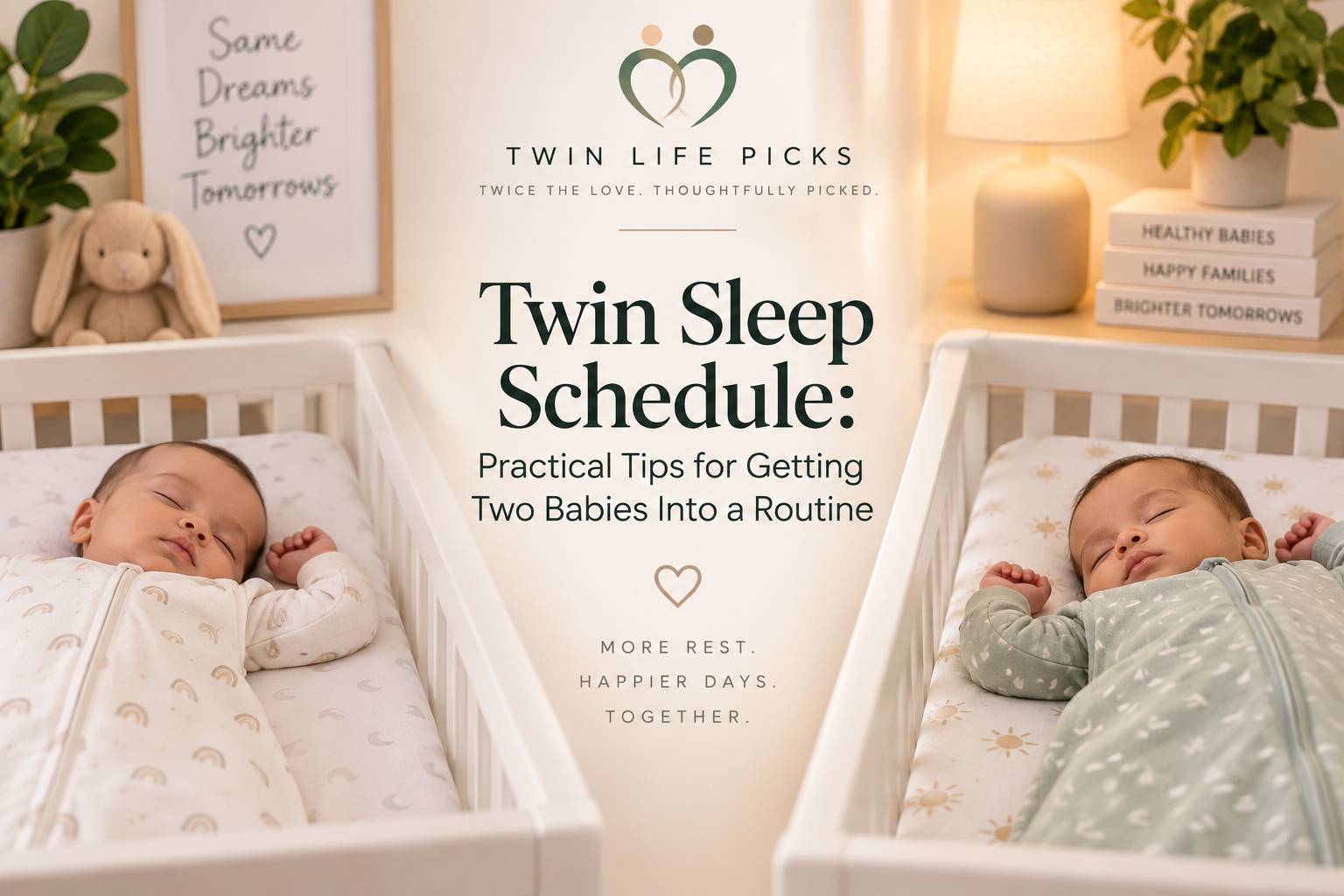 Twin babies sleeping in separate cribs for a twin sleep schedule